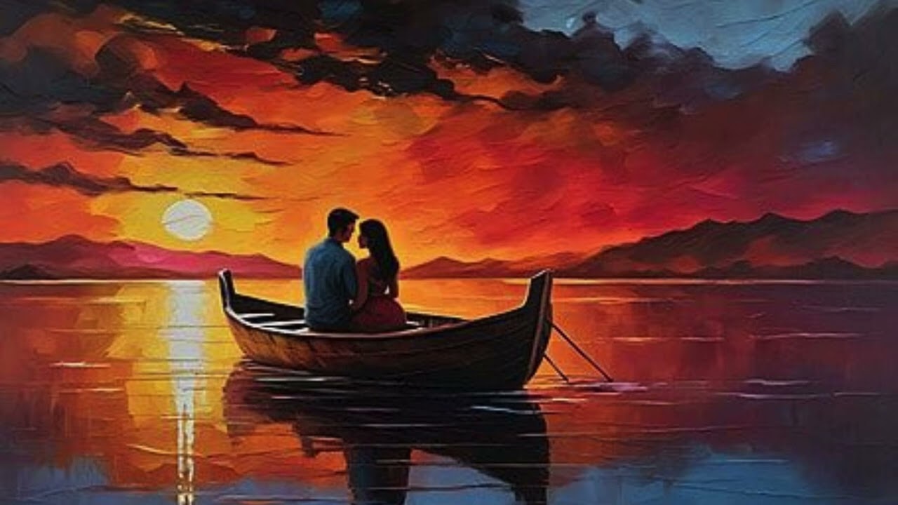 4K Romantic Sunset Boat Ride Art: Couple in Love Oil Painting for Samsung Frame TV 📺✨Oil Painting 4k