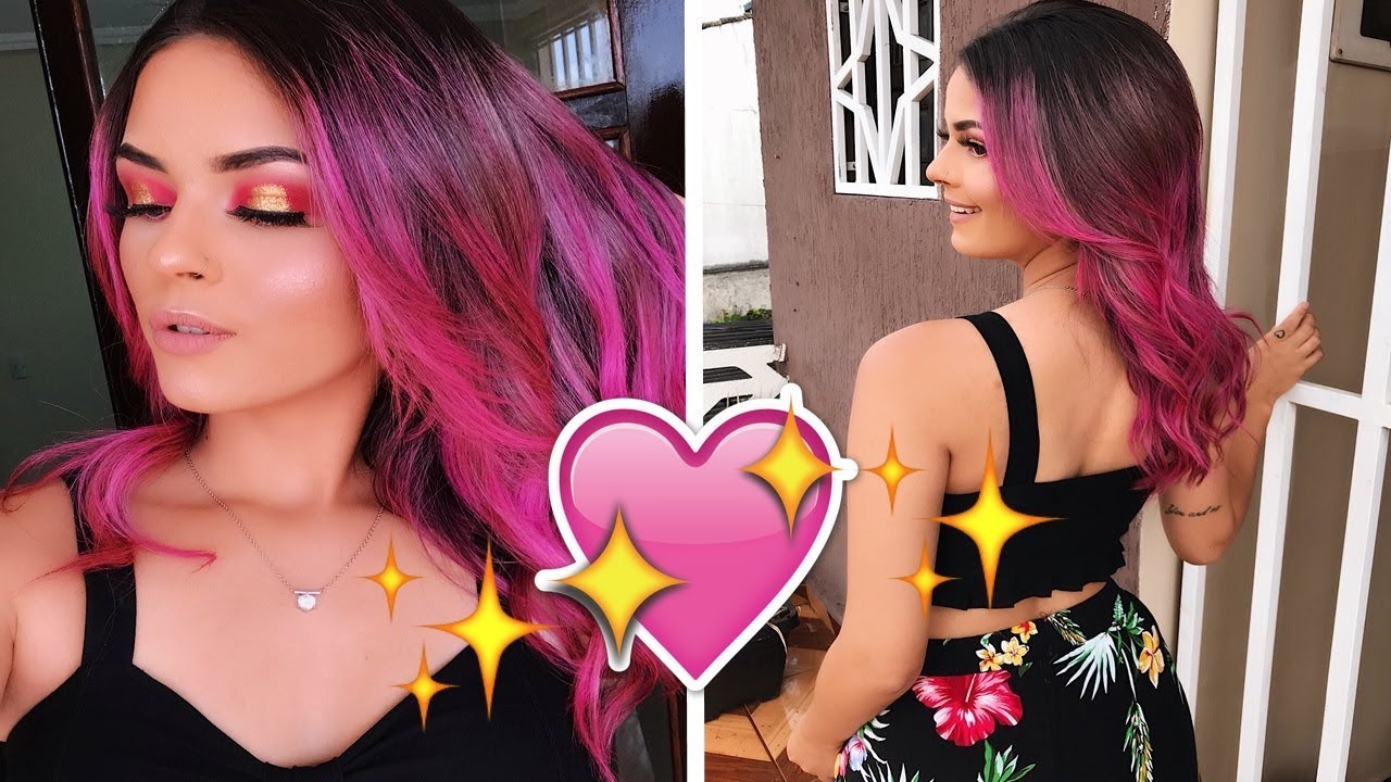 PINTEI TODO O MEU CABELO DE ROSA (SOZINHA EM CASA)
