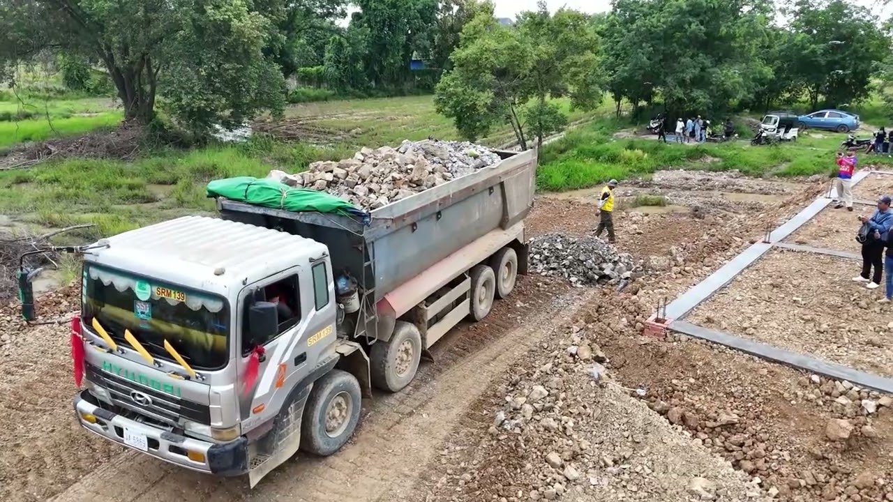 Amazing Incredible Task !! Truck Caterpillar 12 Wheel Loader Loading Stone and Bulldozer Pour Stone