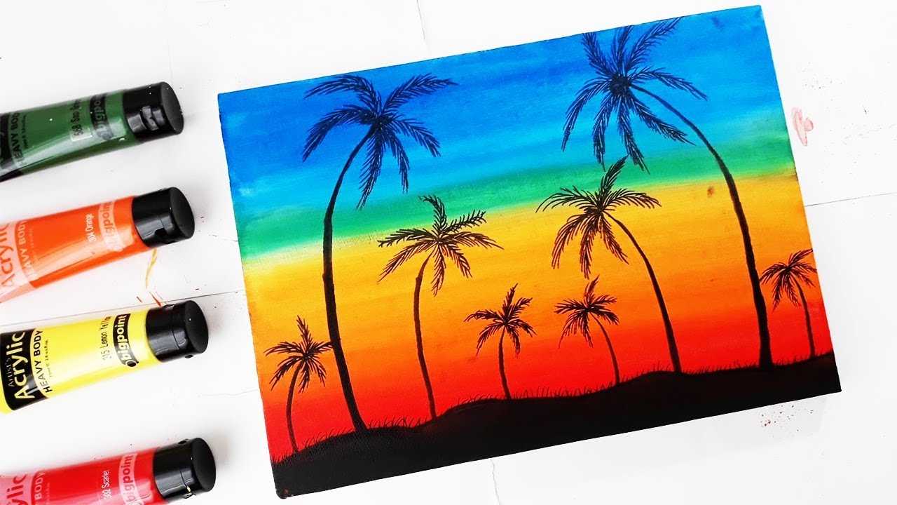 ÇOK KOLAY!!! Akrilik Boya İle Manzara Resmi Nasıl Çizilir/Easy Drawing/Sanat /Art/Resim
