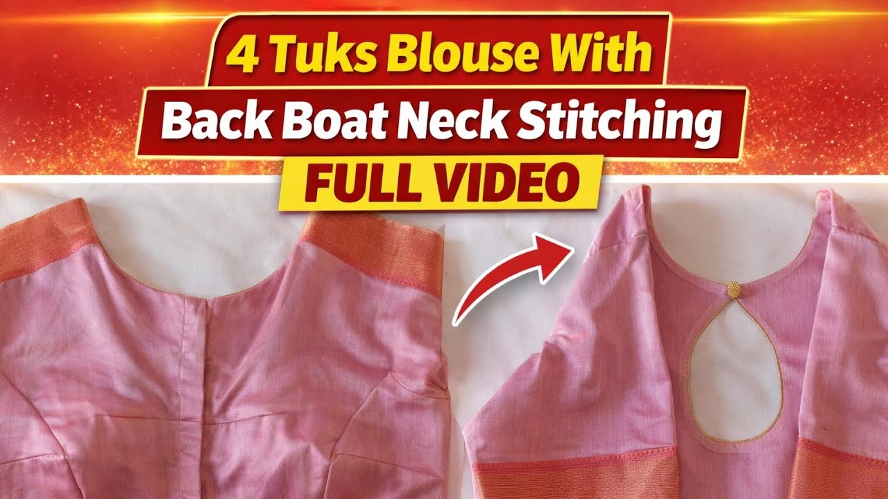 4 Tuks Blouse |  Back Boat Neck Drop Shape | with neat piping stitching Full video #4tucksblouse