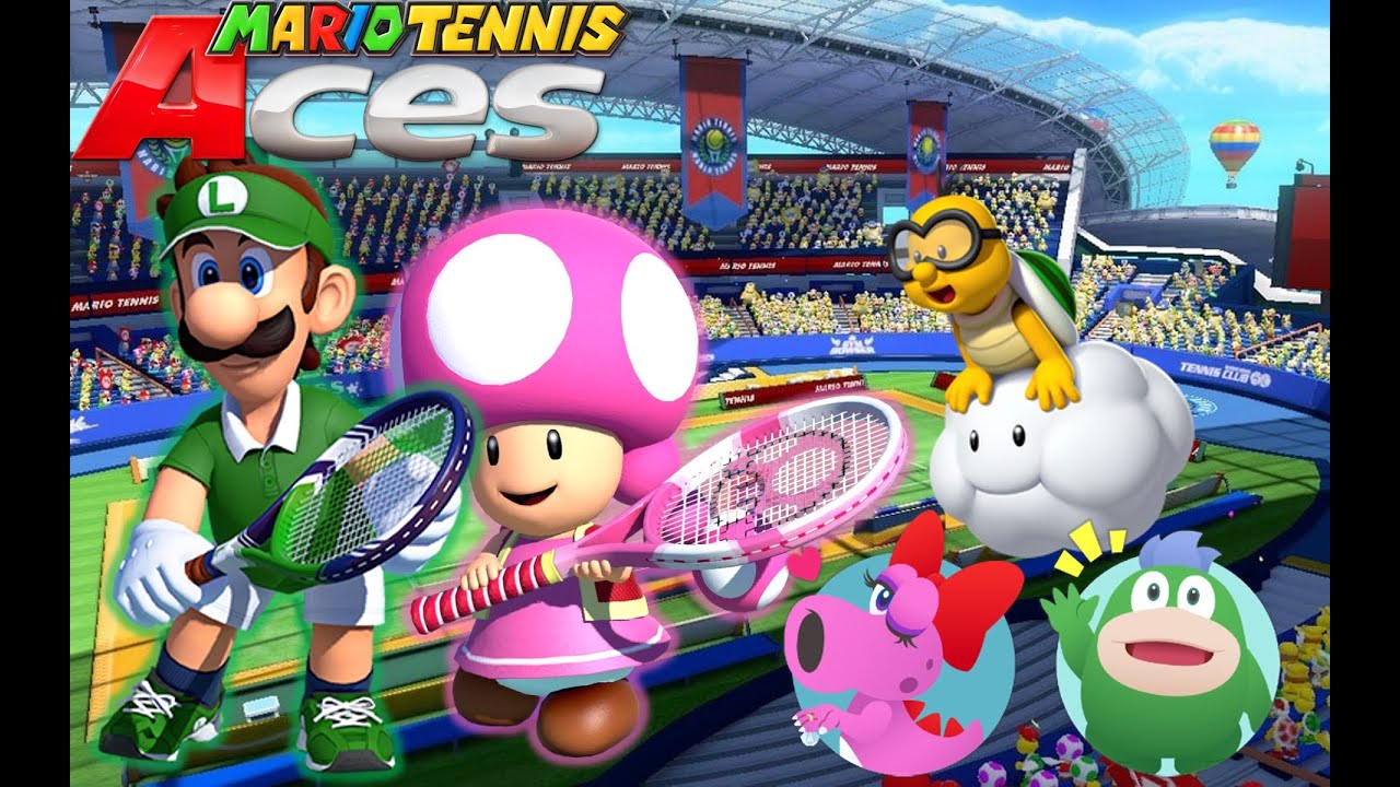 Mario Tennis Aces - Luigi & Toadette vs Birdo & Spike - Marina Stadium (Grass)