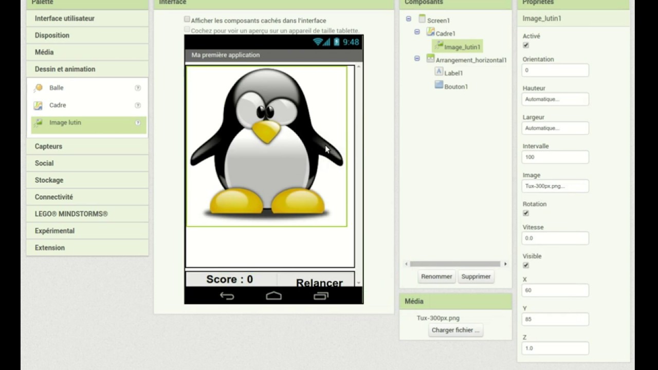 Un premier jeu simple avec App Inventor : TapTux