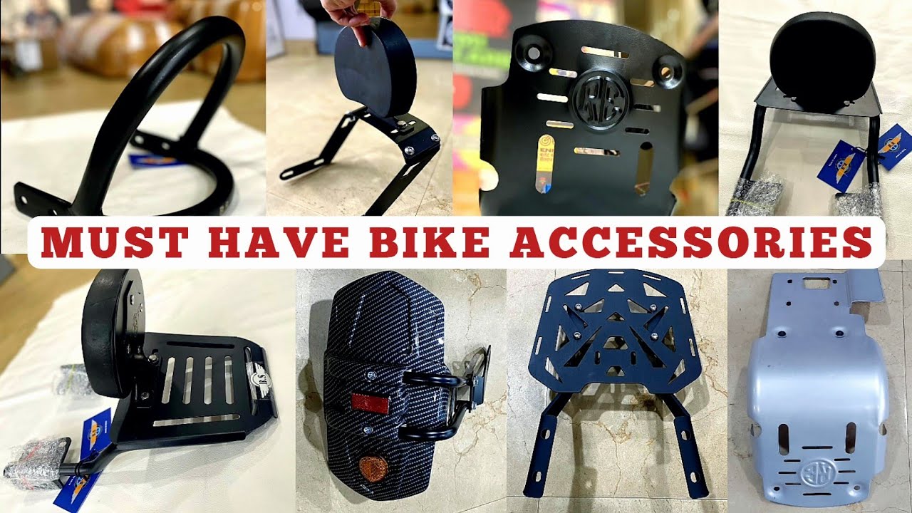 RE original Sump-Guard, after-market backrest with carrier, Tyre hugger, universal bike accessories