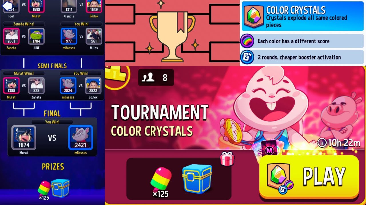 TOURNAMENT! 8 players Color Crystals Rainbow super sprint | Match Masters