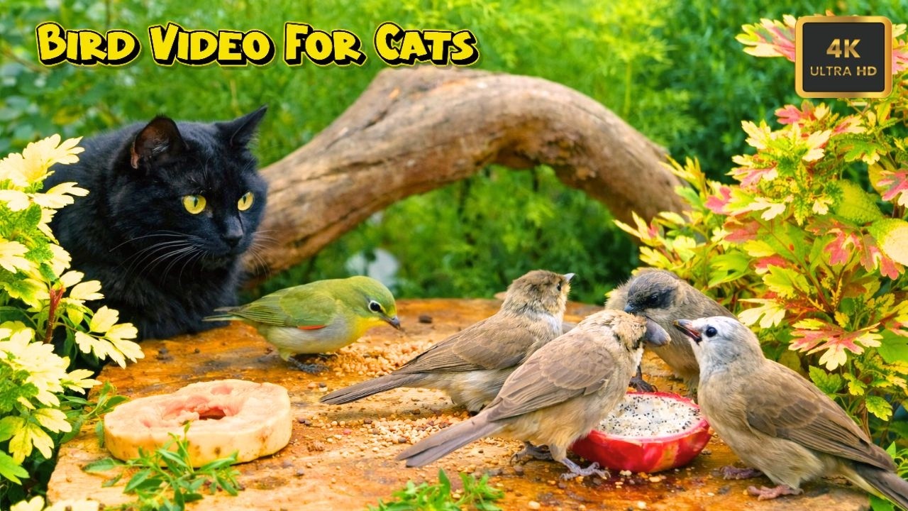 [NO ADS] Cat TV for Cats to Watch 🐿️🕊️ Birds and Squirrels Sharing Fruit & Seeds | 4HOURS 4KHDR
