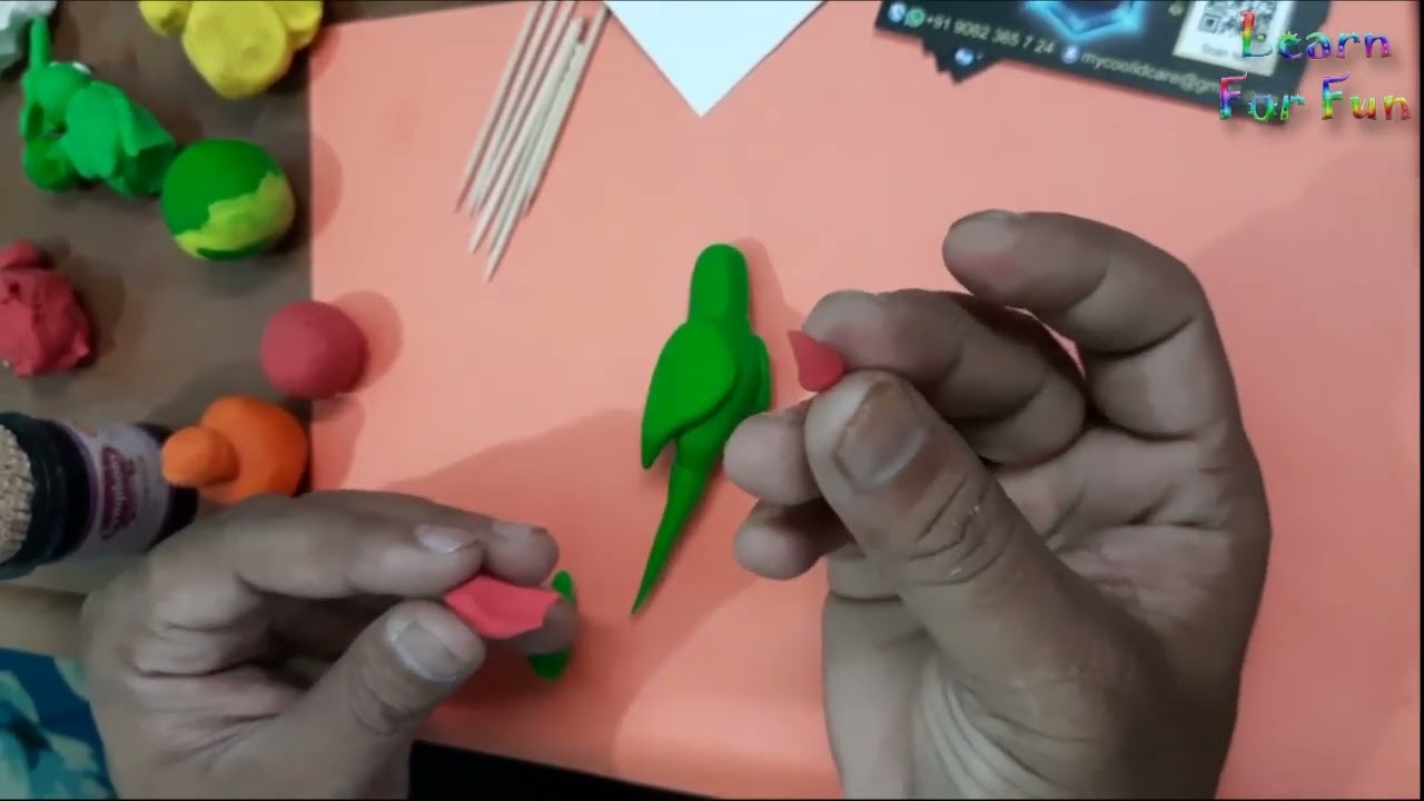 Let's make a green Parrot, Learn clay art - from beginning to advance