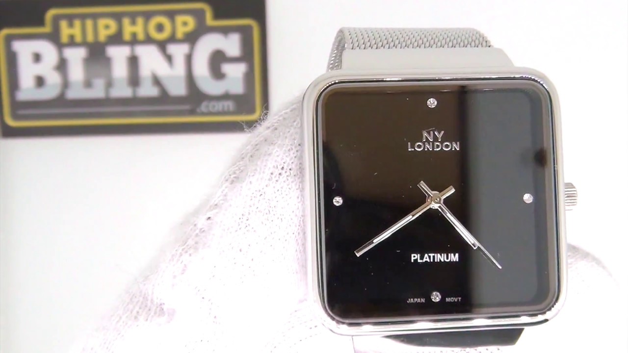 Hip Hop Fashion | Silver with Black Dial Square Mesh Band Watch  WA5983BR