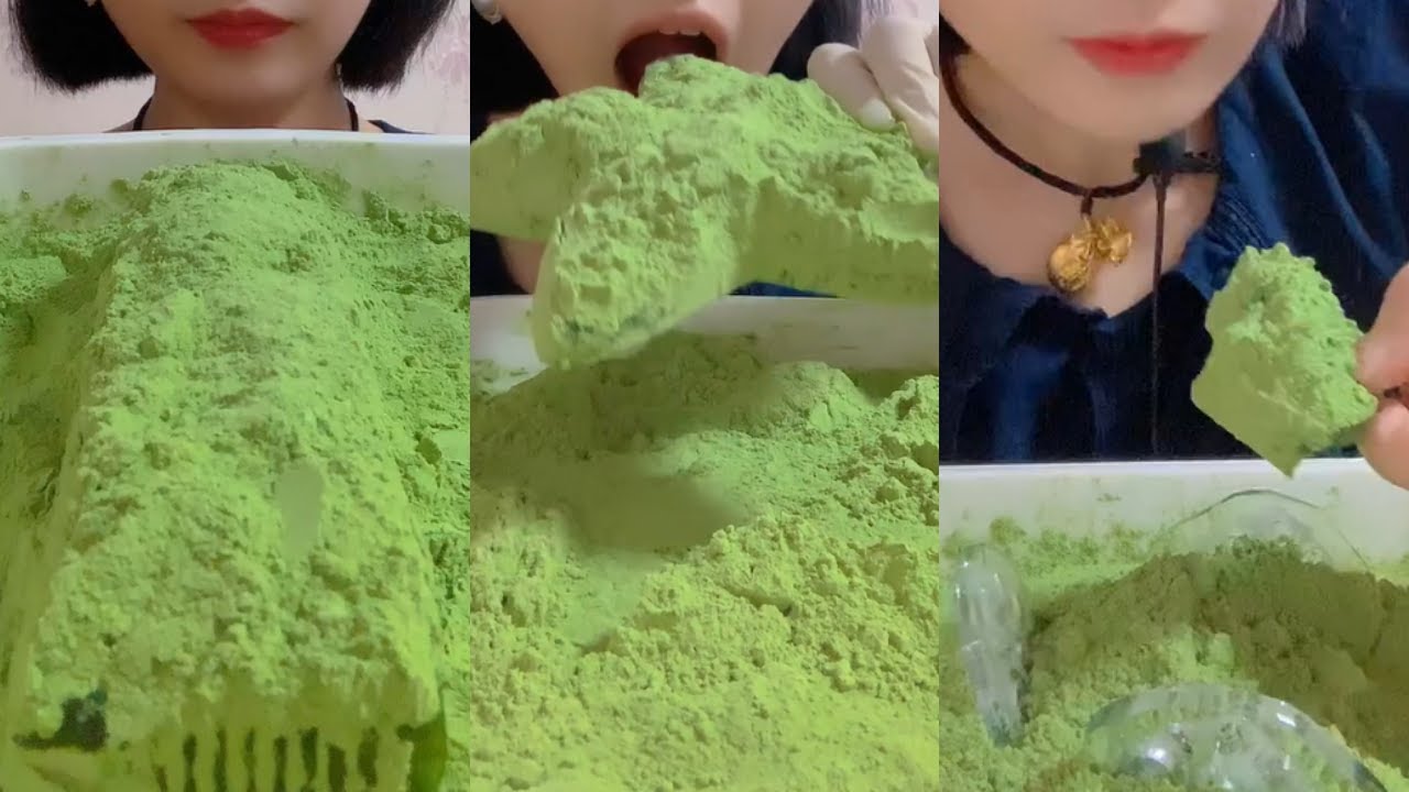 ASMR 얼음먹방 HEAVY MATCHA POWDERY THIN ICE BLOCK ICE EATING ASMR💚🍵 GREEN ICE MUKBANG 녹차 | 抹茶