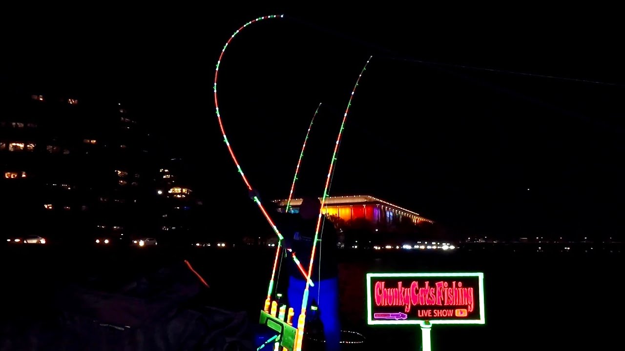 Chunky’s Glowing Candy Canes, Catfishing At Night Under Black Lights Fluorescent Fishing Rods￼