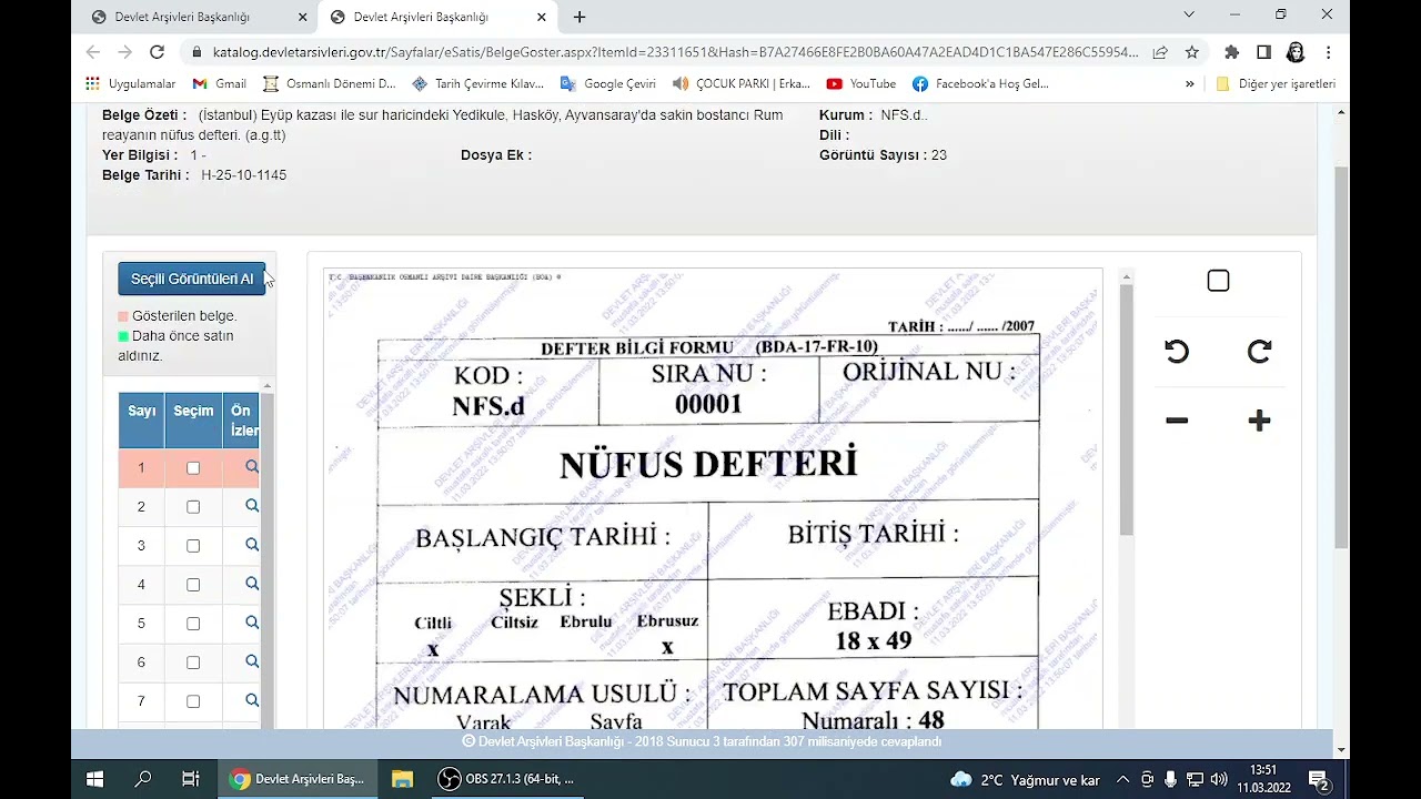Osmanlıca Nüfus Defteri-015 Osmanlı arşivine üyelik, belge arama, satın alma