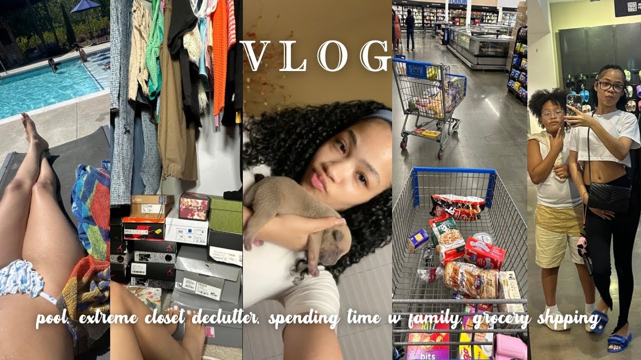 vlog : pool, spend time w family, declutter my closet, grocery shopping, & more!