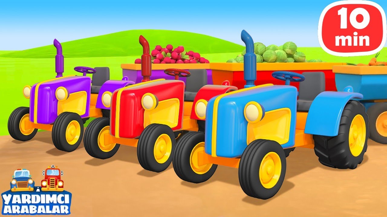 🚜 🚚 Traktör, Damperli Kamyon ve Süt Kamyonu! Çocuklar için Yardımcı Arabalar!