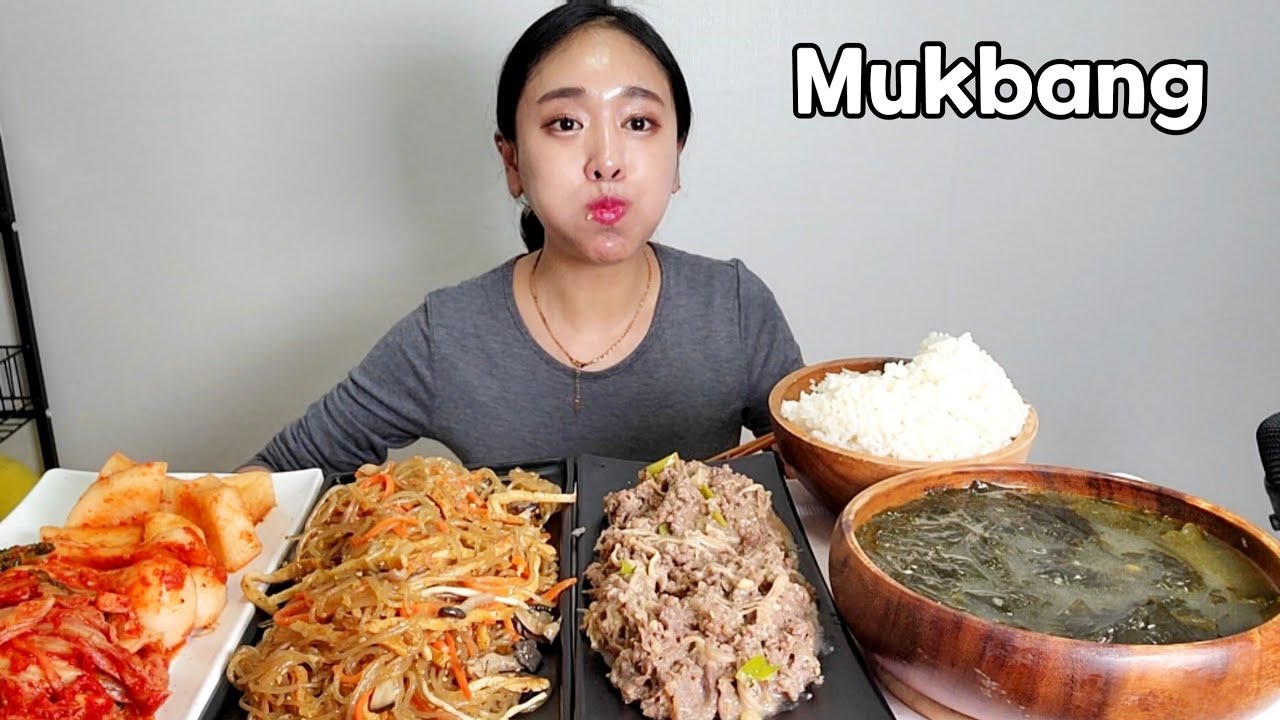 생일상먹방:)직접만든 미역국 잡채 불고기 총각김치 석박지 김장김치 생일먹방 Birthday  Mukbang eating show
