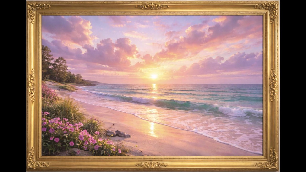 Framed Art for TV | Pink Aesthetic Beach Sunset (4K Ambient Decor Screensaver)