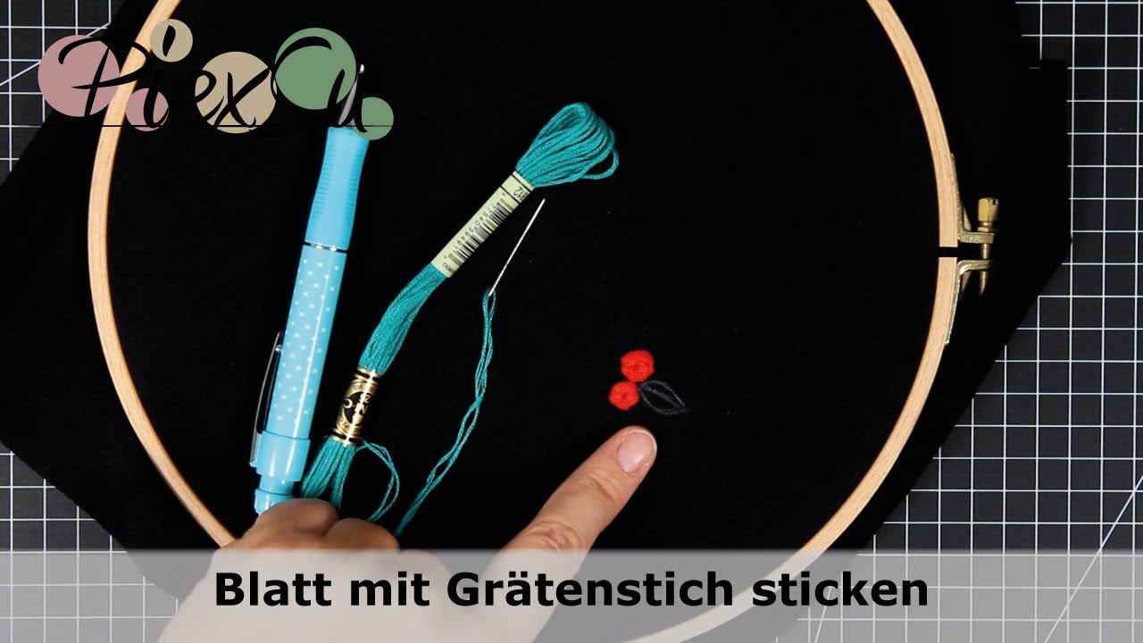 Schlichte Stoffe verschönern - Blatt sticken mit Grätenstich | PiexSu