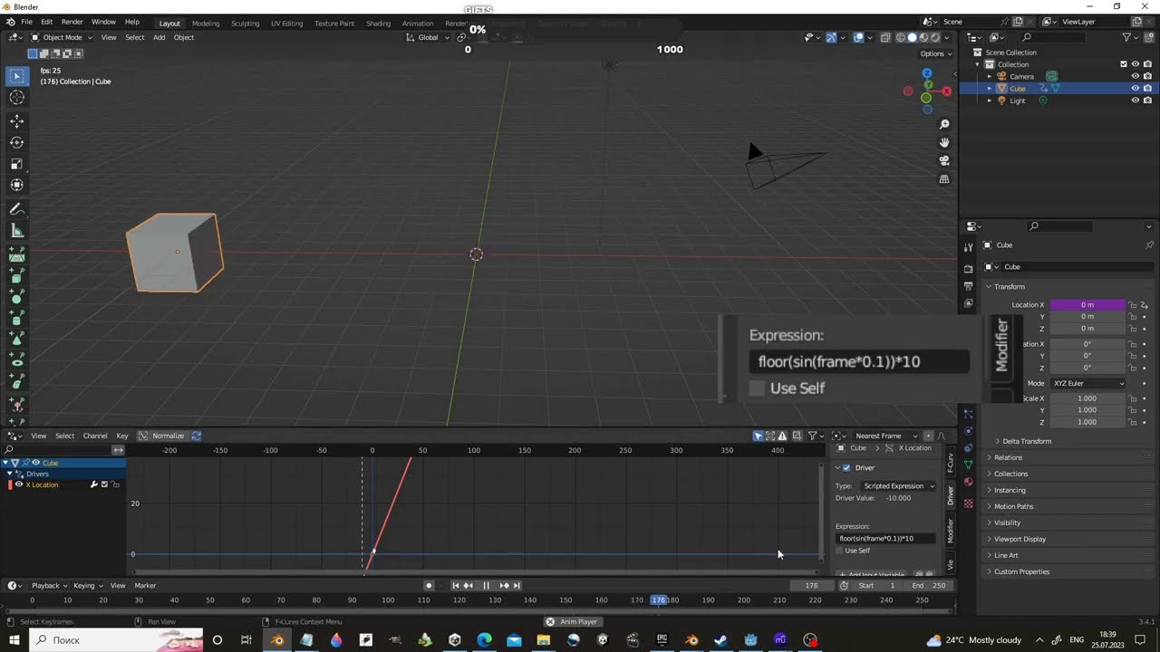 How to use #frame (time) driver in Blender 3d