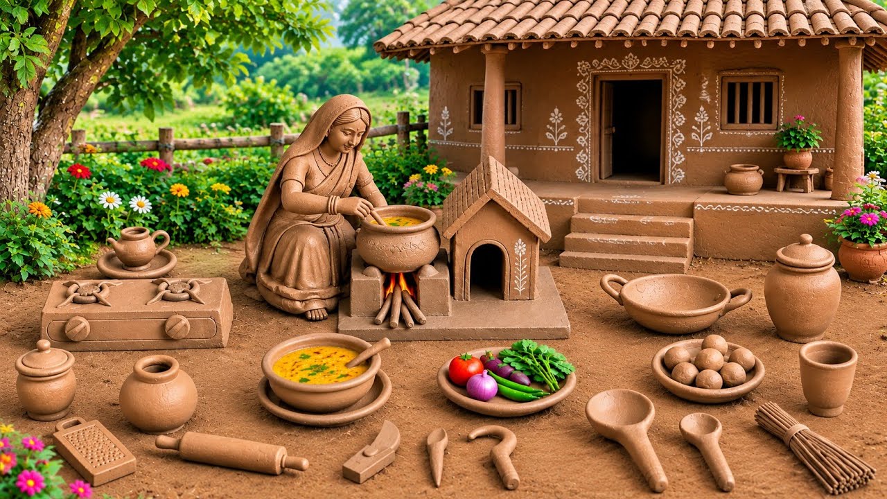 12 Cute kitchen set Diy | Miniature Clay craft | All kitchen set mitti bartan | Clay House making