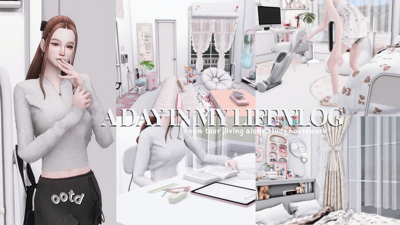 [Sims 4 vlog] sims luna ッ🎧♡‧₊˚\ a day in my life , do housework , living alone , room tour 🧻🪞