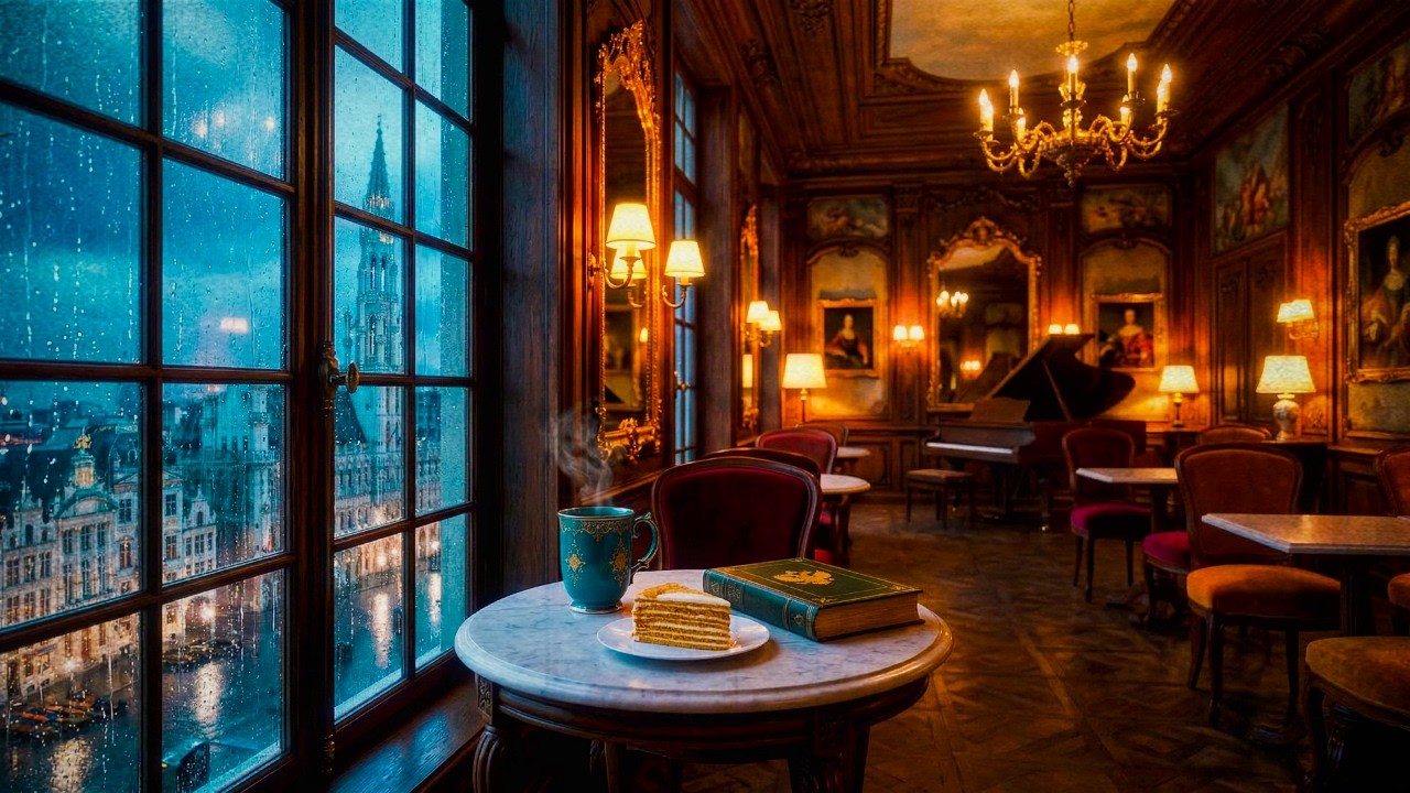 Melancholic Jazz Piano in the Rain ☕ 3 Hours of Slow Smooth Jazz Cozy Cafe Ambience for Sleep, Focus