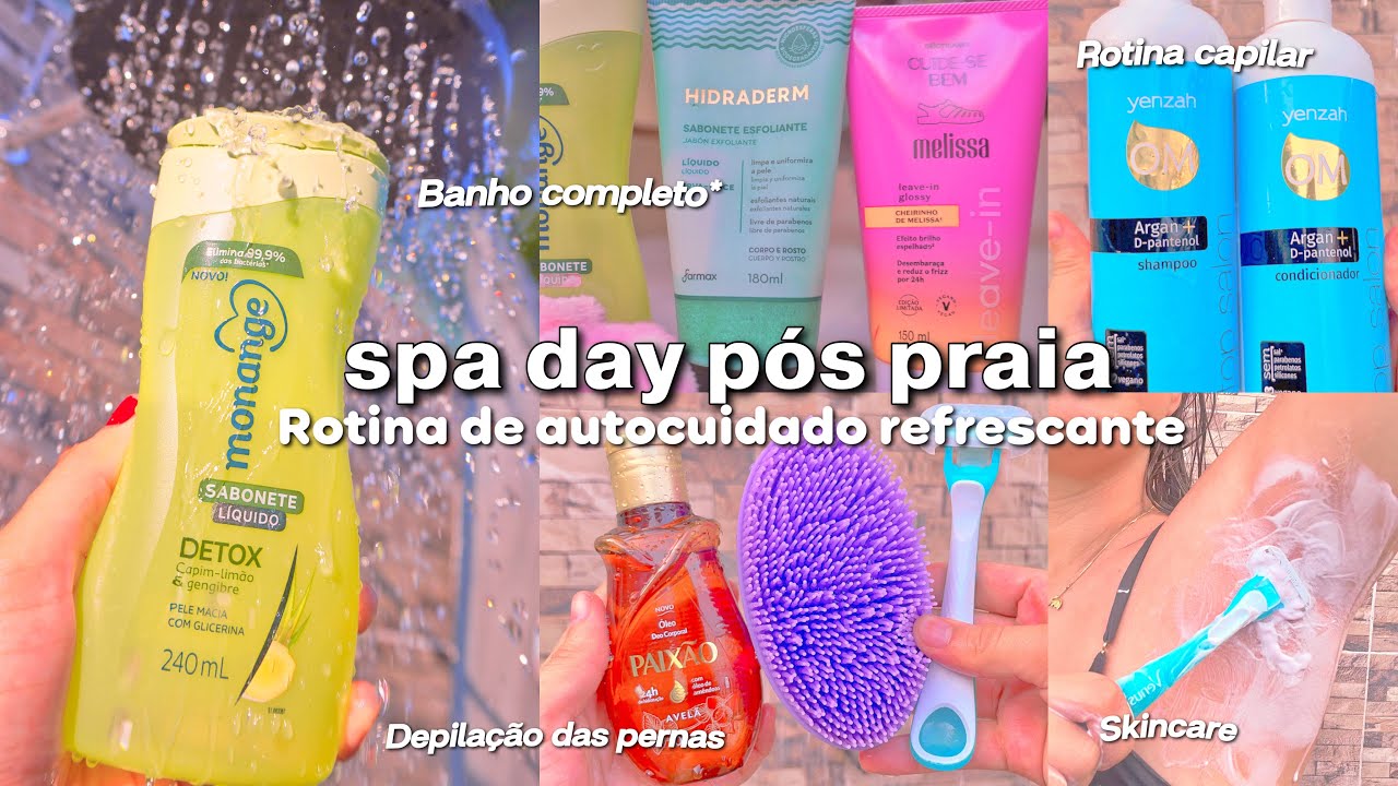 ROTINA DE AUTOCUIDADO SPA DAY pós praia🧼🌴rotina capilar, skincare, bodycare*