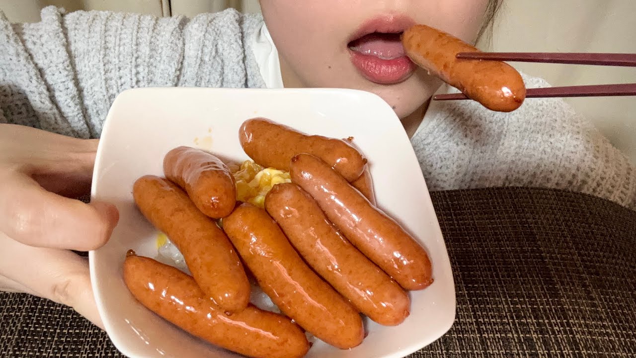 【咀嚼音ASMR】シャウエッセンでウインナー丼ASMRパリッとジューシーな咀嚼音✨ Juicy Sausage Bowl ASMR