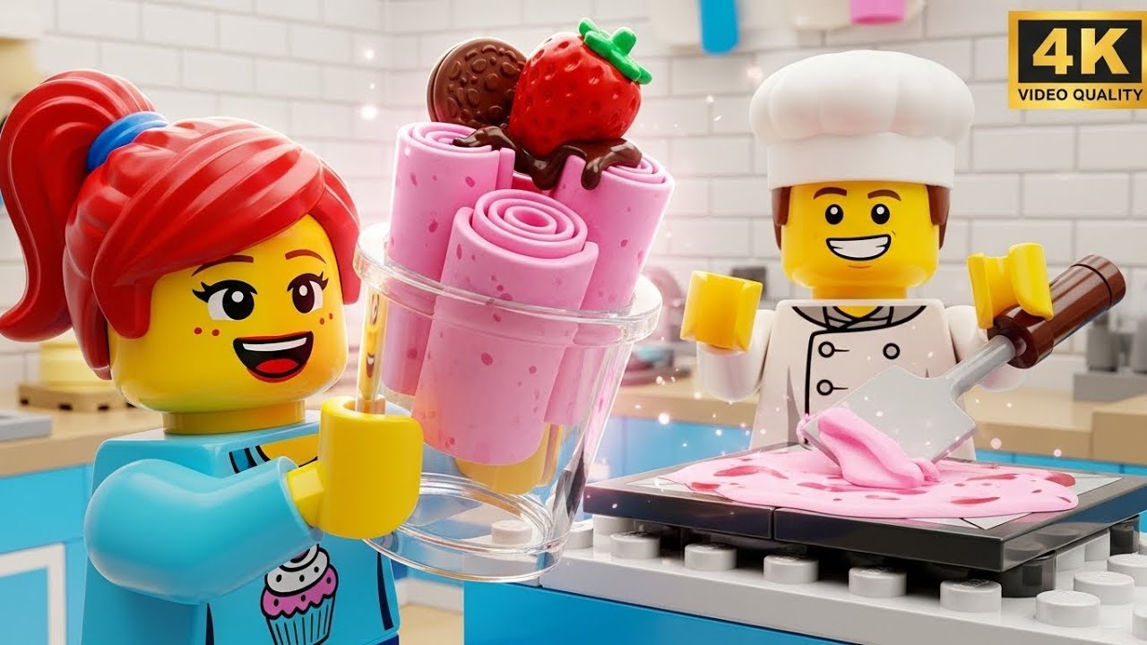 Making Viral LEGO Rolled Ice Cream on Cold Plate 🍦🌀