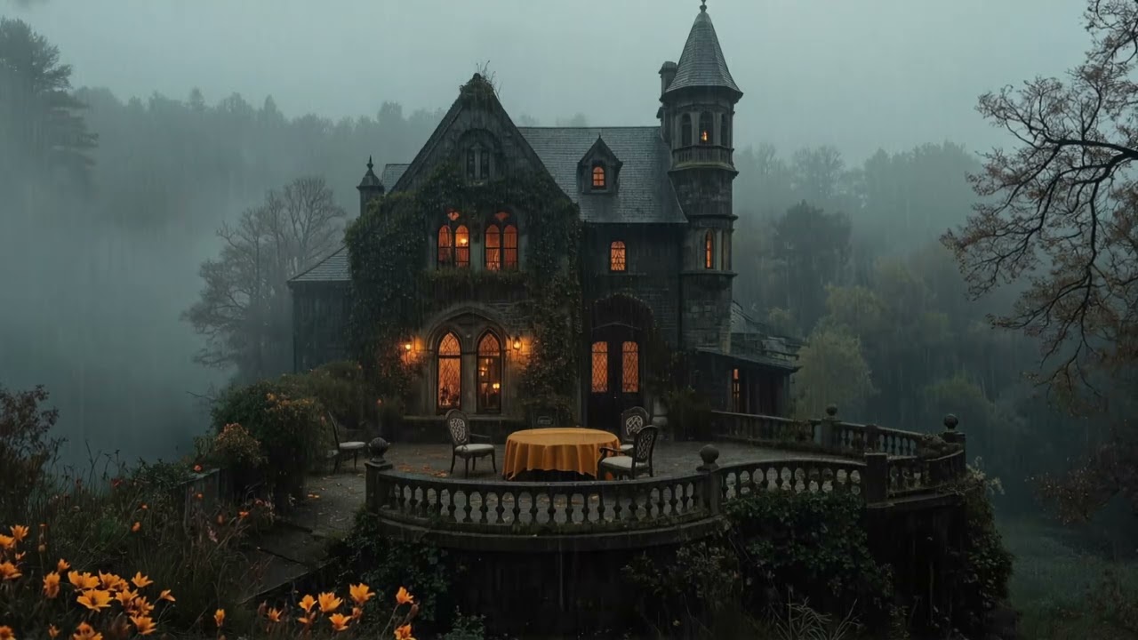 Rainy Night at Gothic Manor Ambience | Dark Academi Piano for Reading | Haunted Piano & Cello