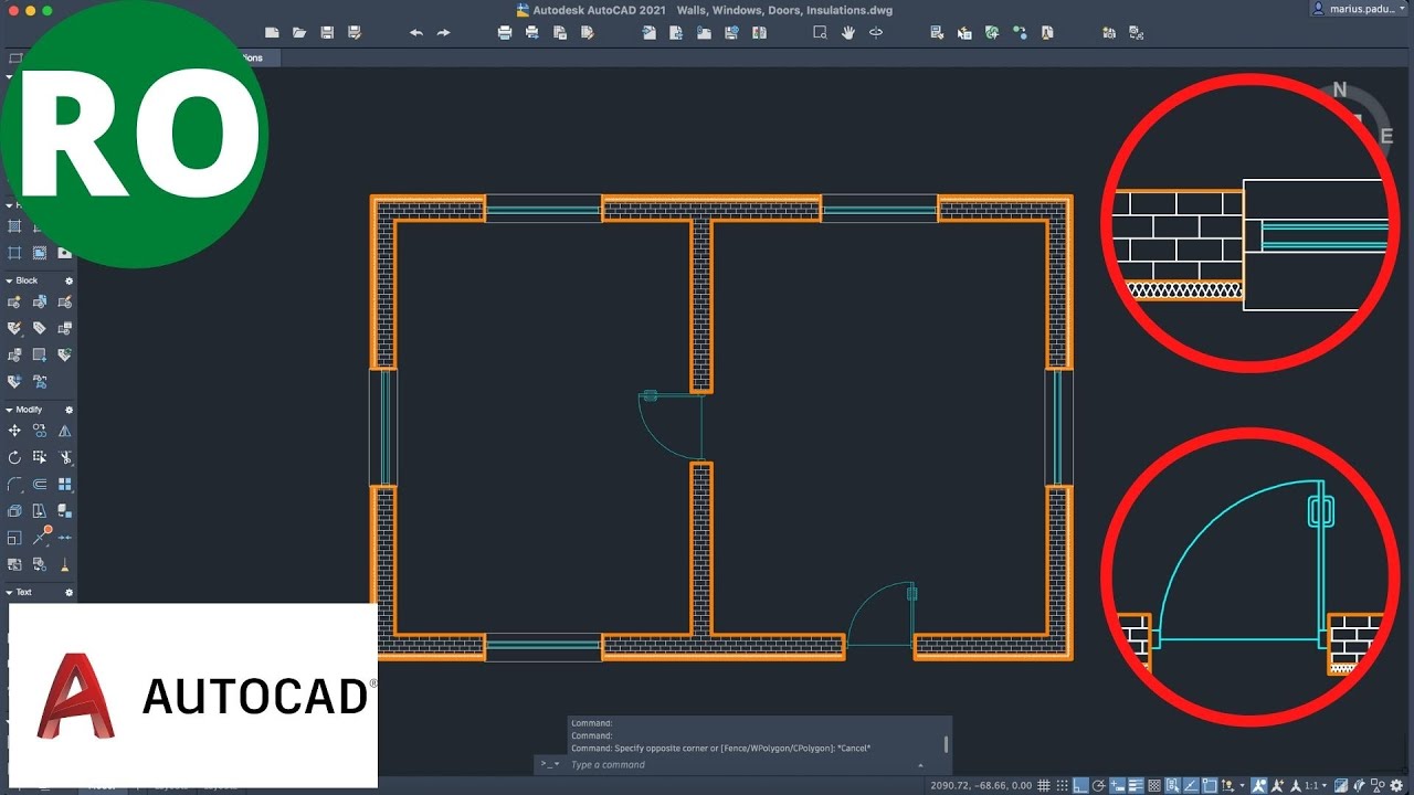 AutoCAD | Desenează repede și profesional Pereți, Ferestre, Uși, Izolații | Detaliat
