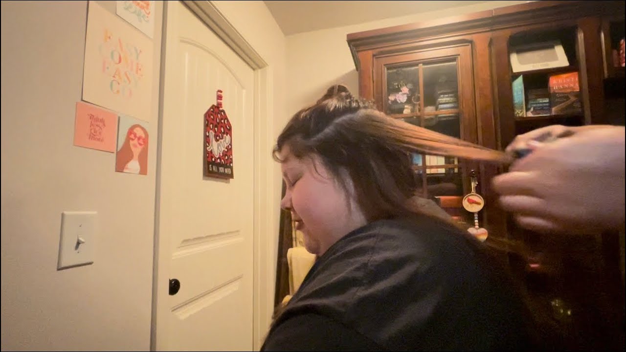 Straighten my sister’s hair with me! (hair play, back scratching, hair straightening, brushing, etc)