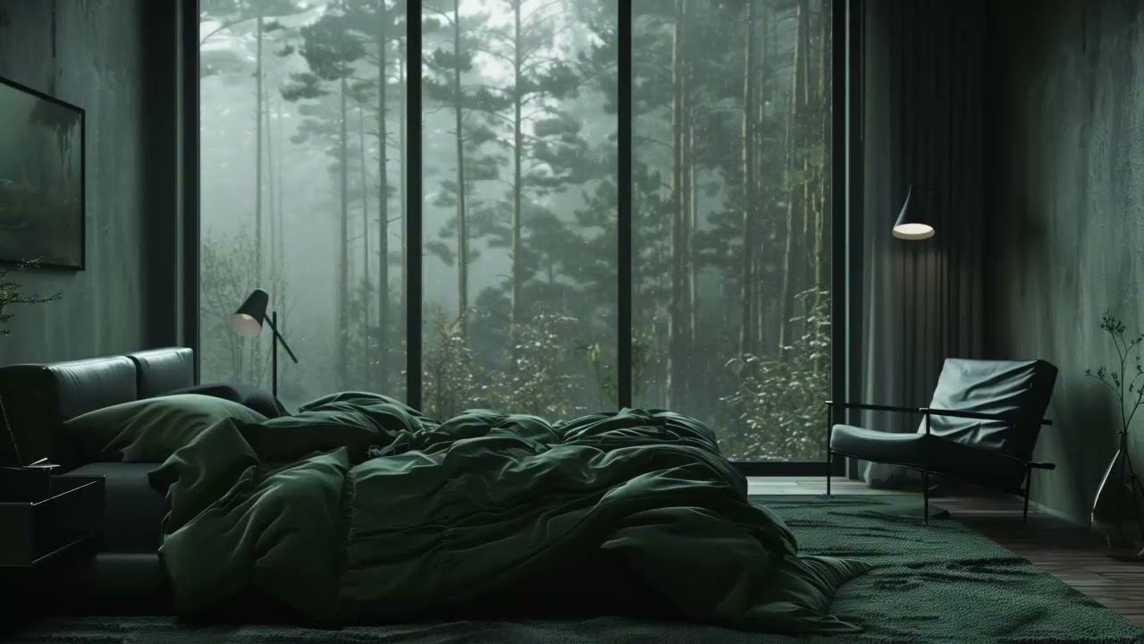 Calming Rain Sounds and Piano ASMR Inside Bedroom for Night Sleep and Relax Atmosphere 🌙