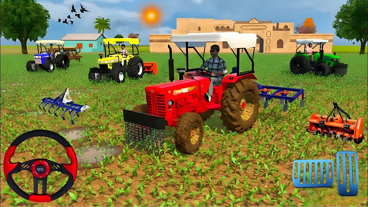 4 TRACTOR 🚜 FROM FARMING 🌾🌿 SONALIKA , MAHINDRA , SWARAJ , EICHER , CULTIVATOR 🥭 FARM HOUSE 🏡 3D GAM