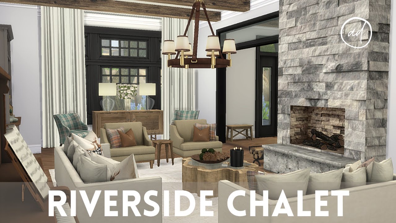 BIG RIVERSIDE CHALET || Sims 4 || CC SPEED BUILD