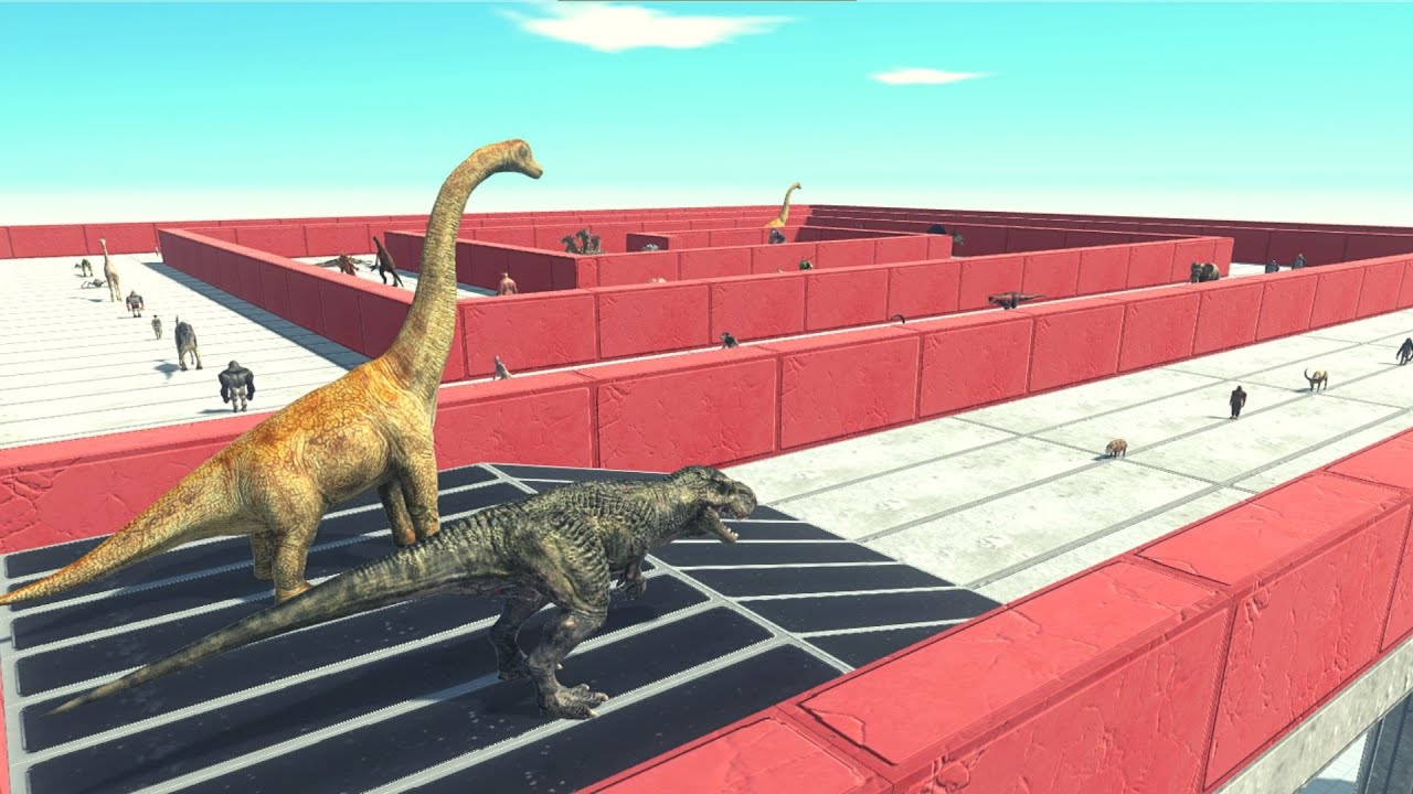 Impossible Maze - T-Rex And Brachiosaurus ARBS | Animal Revolt Battle Simulator