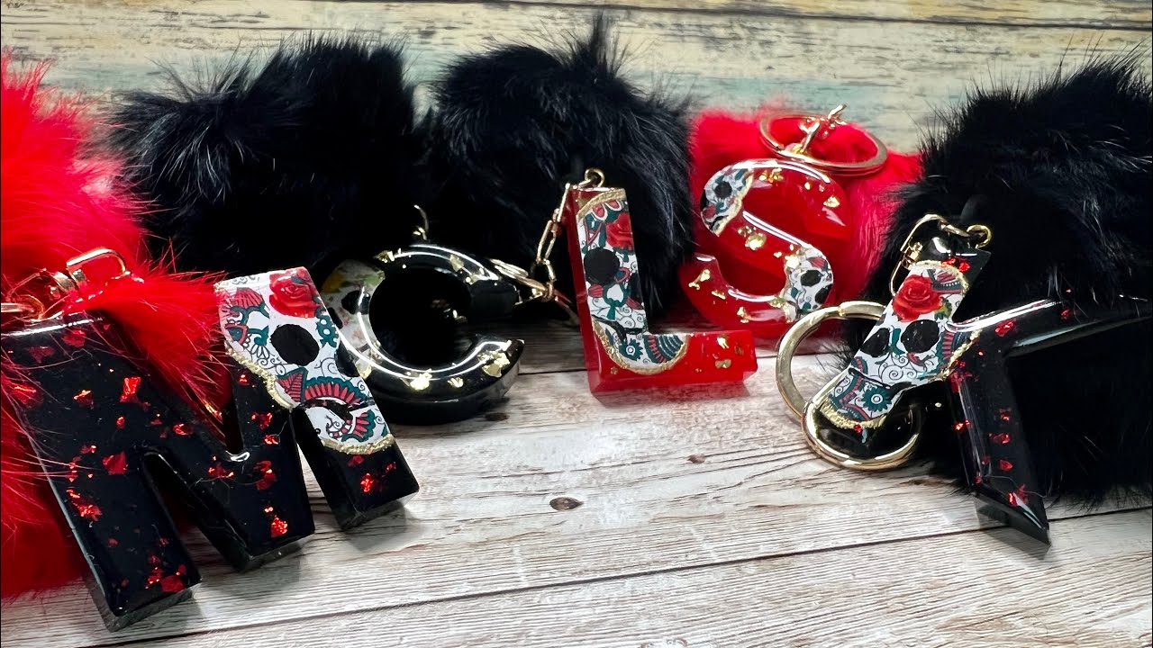 Sugar Skull alphabet resin keychain