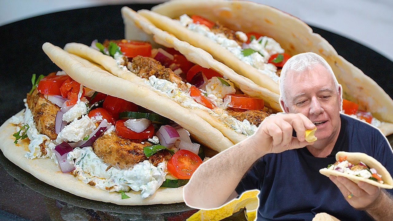 GREEK CHICKEN Gyros with Homemade Tzatziki Sauce & Flatbread QUICK & Easy