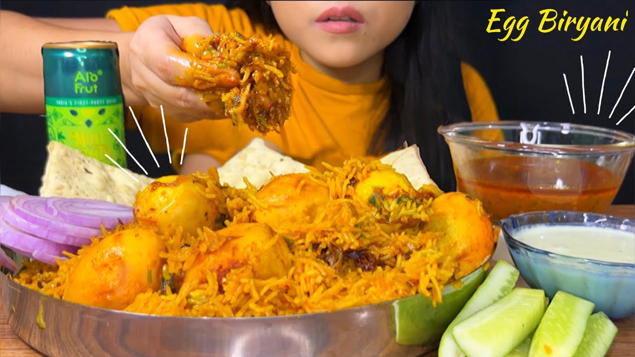 Eating Egg Biryani with🔥Spicy Gravy & Raita | Recipe | Mukbang | ASMR Eating | Big Bites |