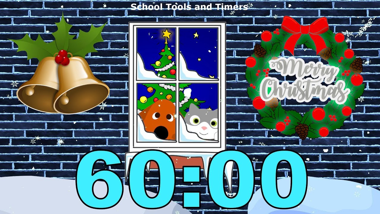 60 Minute Christmas 🎄 Snow Dog and Cat Countdown Timer 🎄🐶🐱