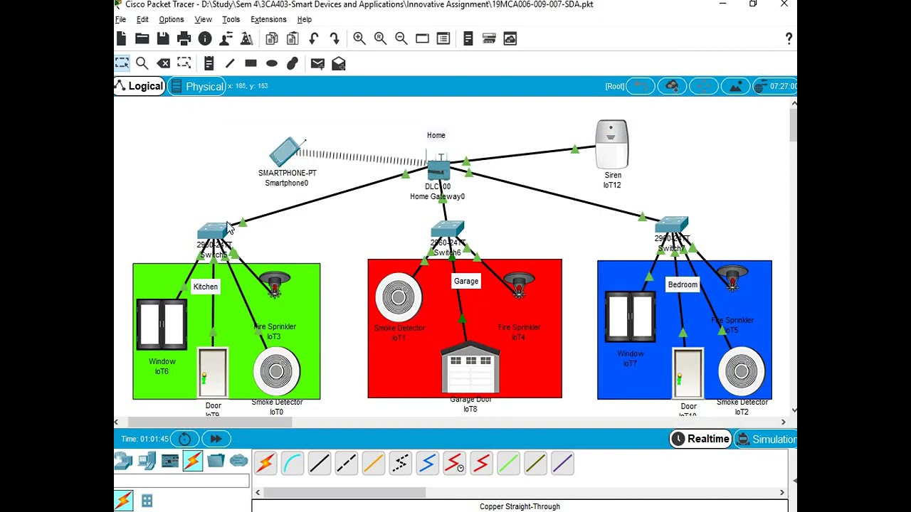 Smoke detection with fire prevention in cisco packet tracer