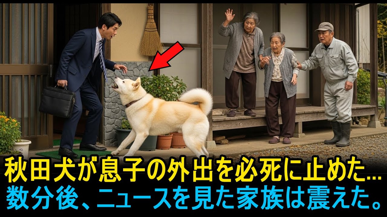 秋田犬が息子の外出を必死に止めた──数分後、ニュースを見た家族は震えた。