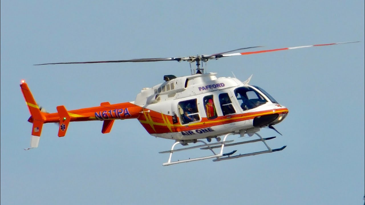 Pafford Air One Echo’s former helicopter landing and leaving Bolivar Medical Center
