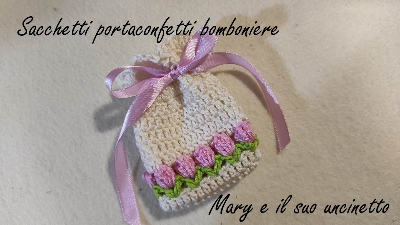 Sacchetto portaconfetti - sacchetto per comunioni, matrimoni all'uncinetto, bomboniere all'uncinetto