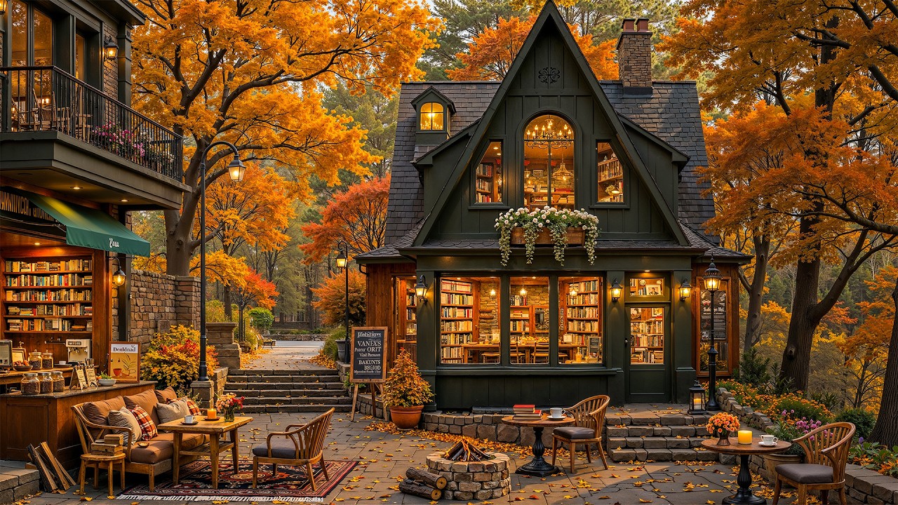 Quiet Autumn Morning Jazz 🍂 Outdoor Coffee Shop Ambience with Elegant & Soothing Fall Jazz Music
