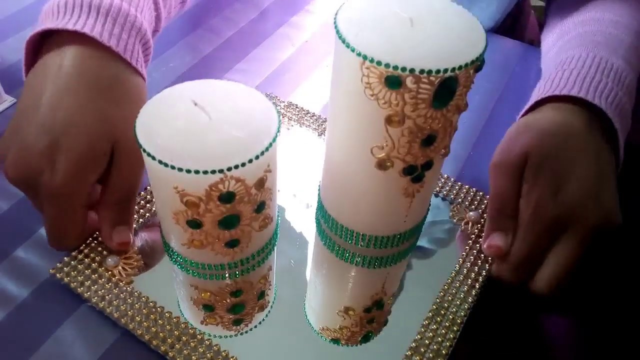 تعليم طريقة النقش على الشموع للافراح والمناسبات DIYromantic henna candl