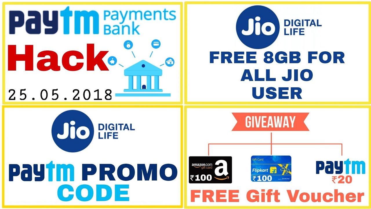 Paytm Payment Bank Hack!!, Jio Free 8gb Internet for all Users, Jio Free Paytm Promocode