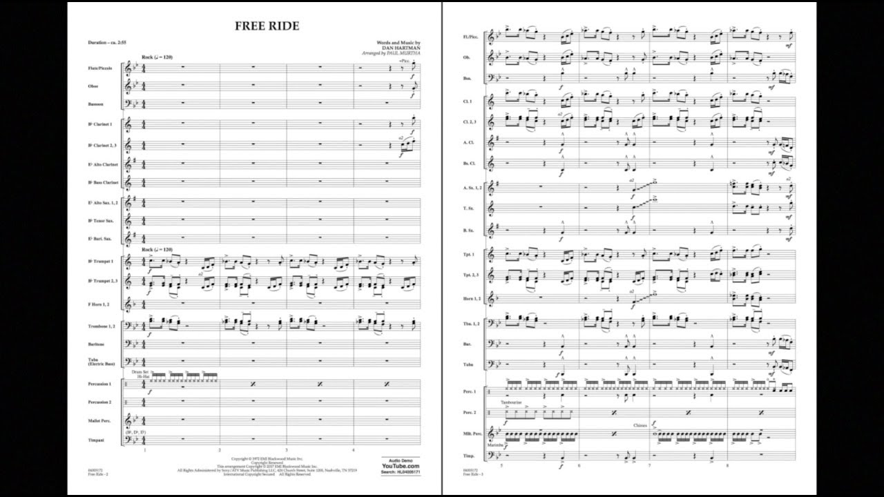 Free Ride by Dan Hartman/arranged by Paul Murtha