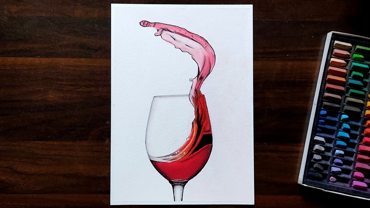 How To Draw Red Wine In Glass | Soft Pastel Drawing For Beginners