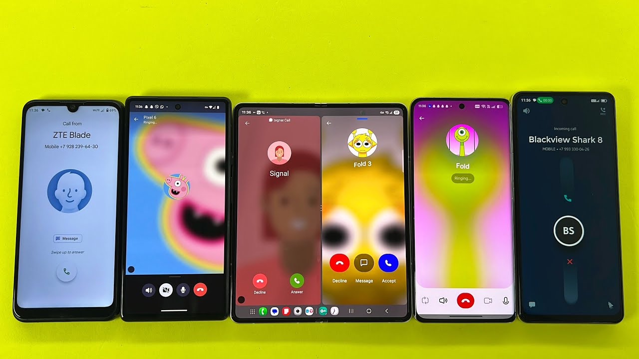 Samsung Z Fold3 + Pixel 6 + Realme 12Pro + Blackview 8 + ZTE A51 Incoming Outgoing Call+Signal+Botim