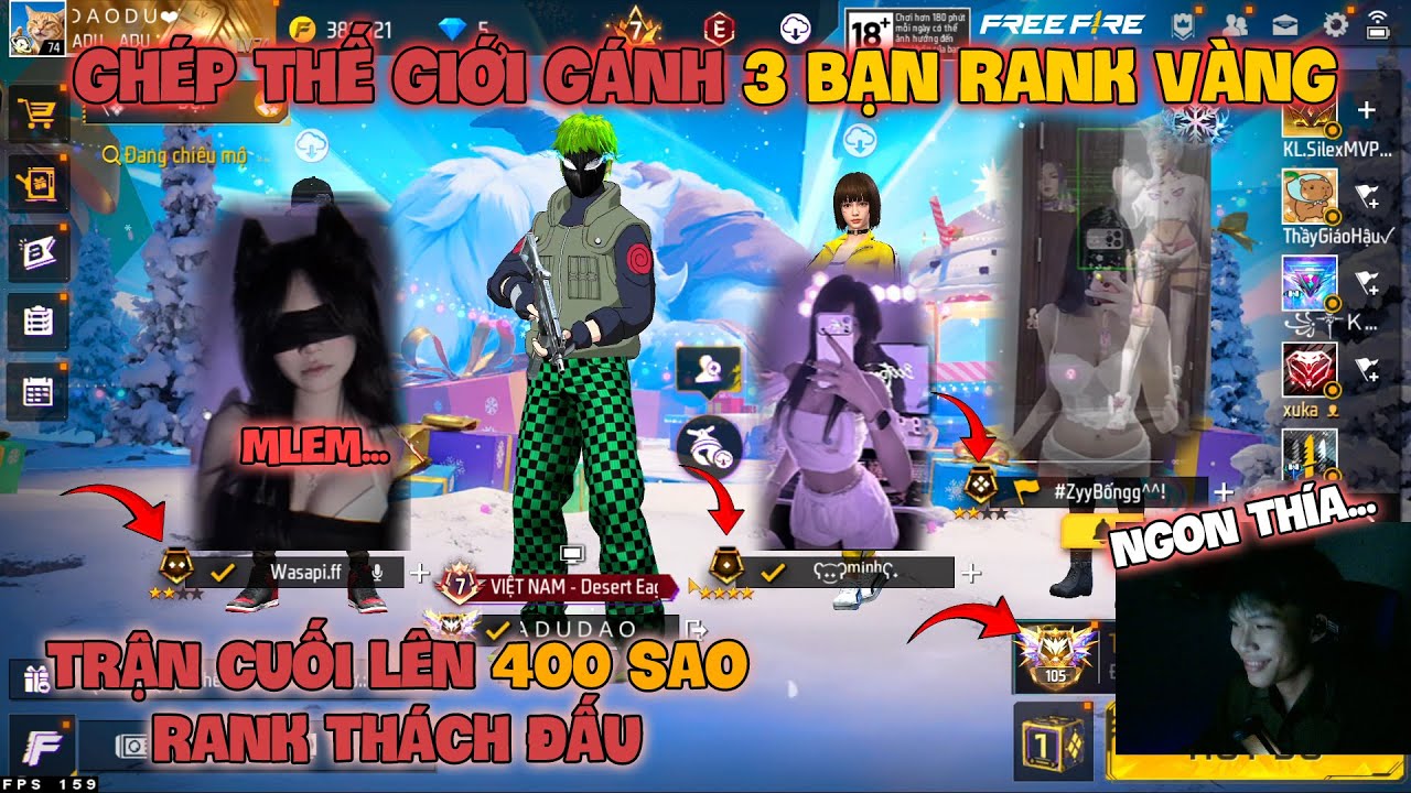 Trận Cuối 400 Sao Ghép Kênh Thế Giới Gánh 3 Bạn Rank Vàng Siêu Mlem