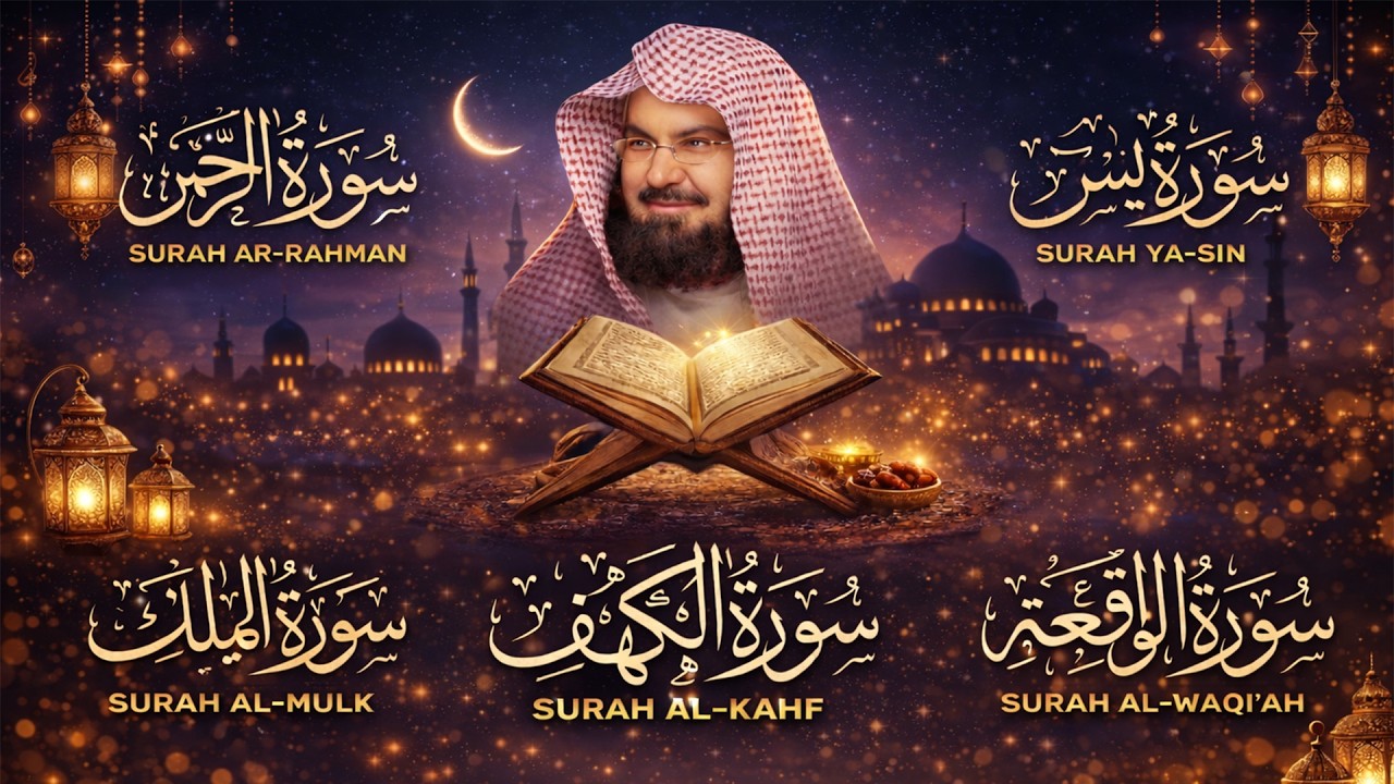 سورة يس، الرحمن، الواقعة، الملك، الكهف تلاوة هادئة للشيخ عبد الرحمن السديس، استمع بنية الرزق والشفاء